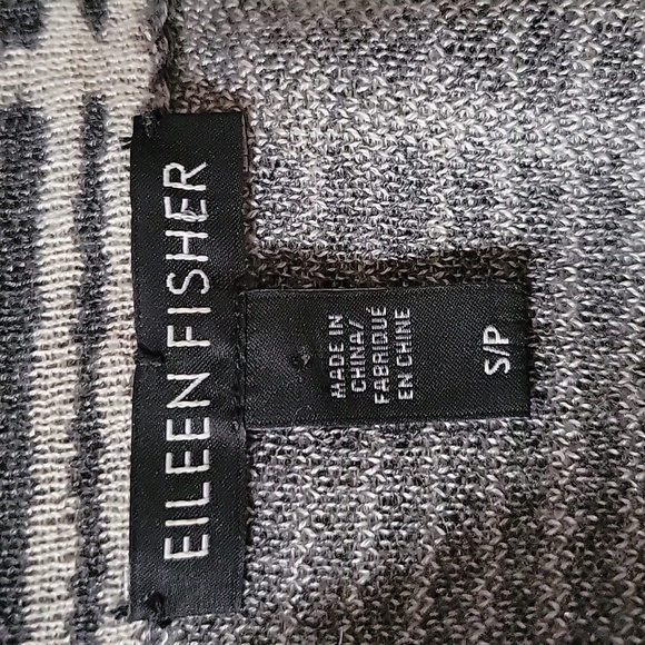 EILEEN FISHER 3/4 SleeveWindowpane Boatneck Sweater Designer S/P Grey Tencel Bld - Picture 5 of 6